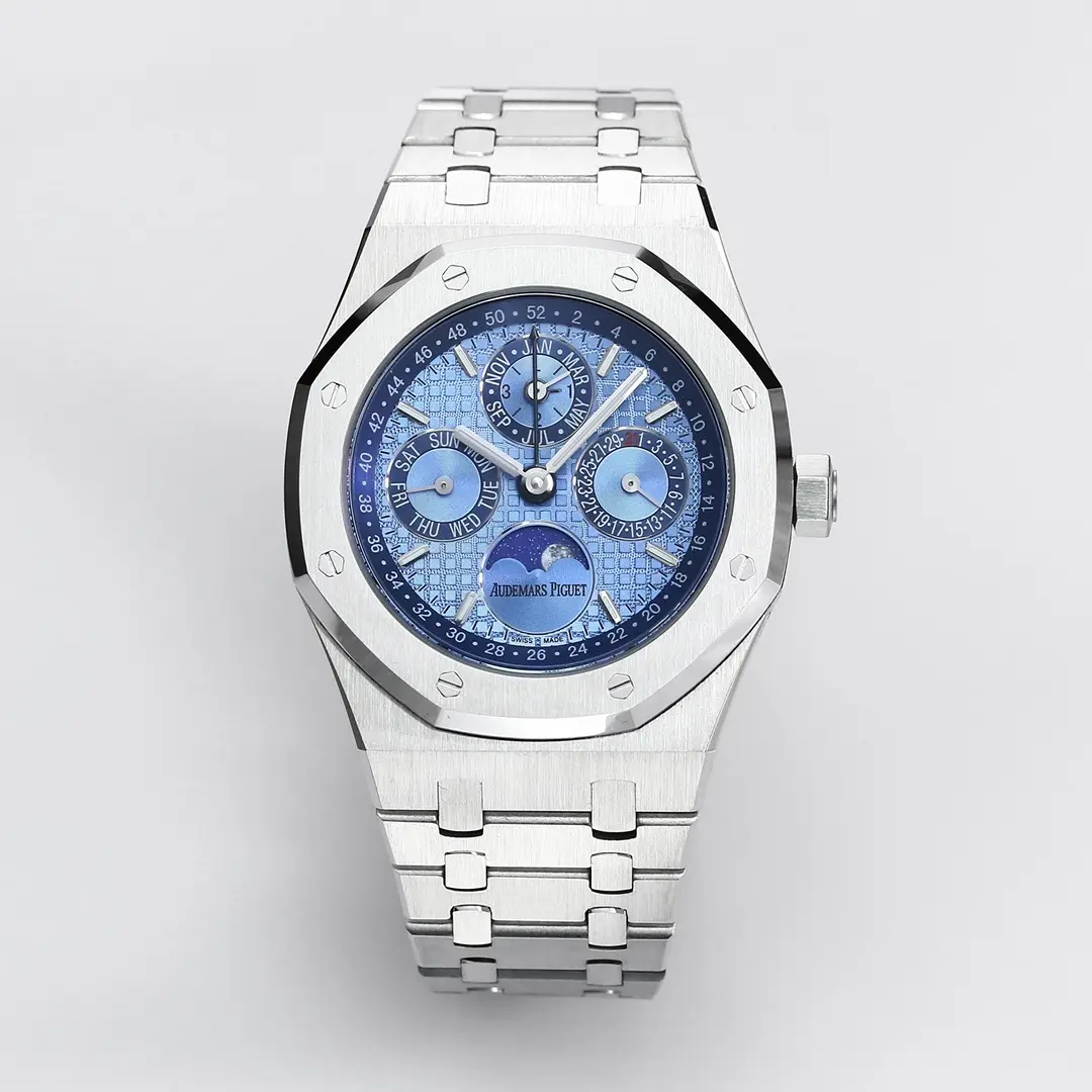 R8 Factory Audemars Piguet Royal Oak Perpetual Calendar Blue Dial Stainless Steel Super Clone Watch - Premium Replica