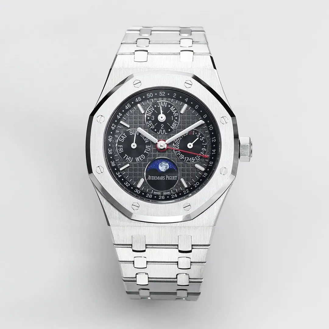 8F Factory Audemars Piguet Royal Oak Perpetual Calendar Blue Dial Stainless Steel Super Clone Watch - Premium Replica