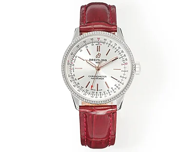 KOR Factory Breitling Navitimer Automatic Silver Red Leather - Super Clone Watch