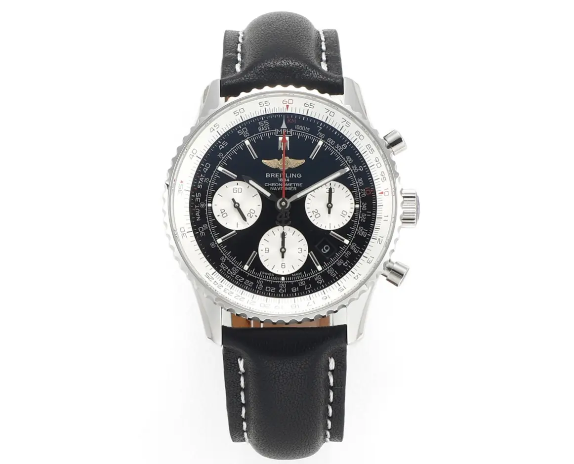 OM Factory Breitling Navitimer 1 B01 Chronograph Black Leather - Super Clone Watch
