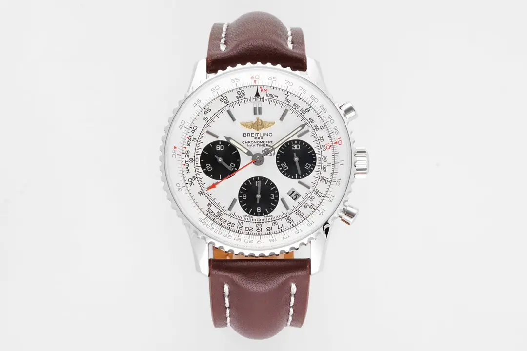 V7 Factory RWF Navitimer B01 Panda Dial Brown Leather - Premium Super Clone Watch