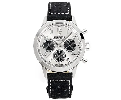 BLS Factory Breitling Navitimer Chronograph Watch with Silver Dial, Black Subdials