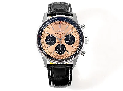 BLS Factory Breitling Navitimer Chronograph Automatic Watch with Rose Gold Dial, Black Subdials