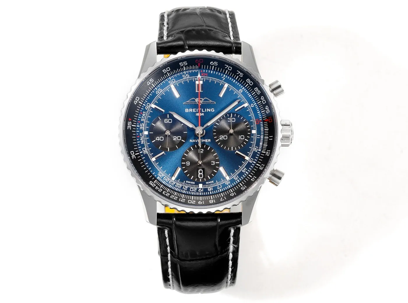BLS Factory Breitling Navitimer Chronograph Automatic Men's Watch with Blue Dial, Silver Case