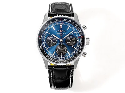 BLS Factory Breitling Navitimer Chronograph Automatic Men's Watch with Blue Dial, Silver Case