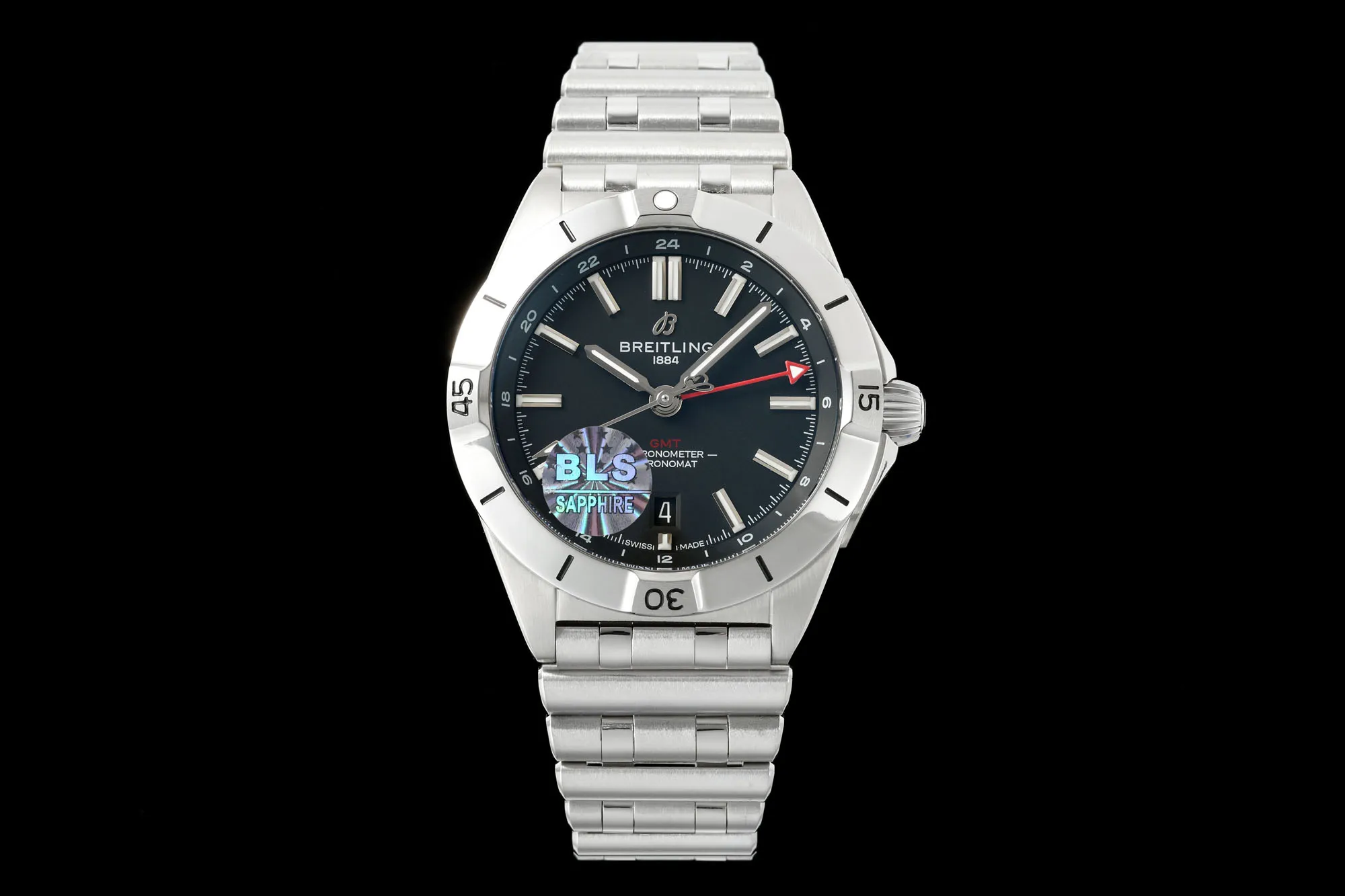 BLS Factory Breitling Chronomat Automatic Men's Watch - Black Dial with Red Accents