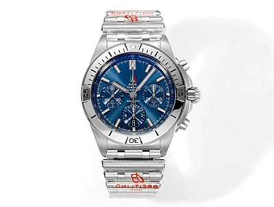 BLS Factory Breitling Chronomat B01 Chronograph Blue Dial Stainless Steel Bracelet Men's Luxury Watc