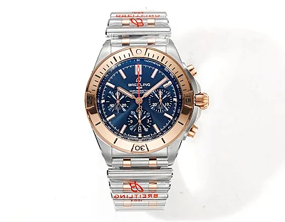 BLS Factory Breitling Chronomat Automatic Chronograph Watch - Blue Dial, Two-Tone Stainless Steel