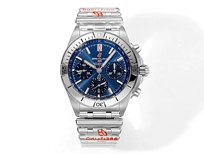 BLS Factory Breitling Chronomat Automatic Chronograph Men's Watch - Blue Dial, Stainless Steel Brace