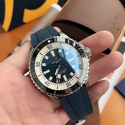 BLS Factory Breitling Superocean Automatic 42mm Blue Dial Men's Diver Watch with Blue Rubber Strap