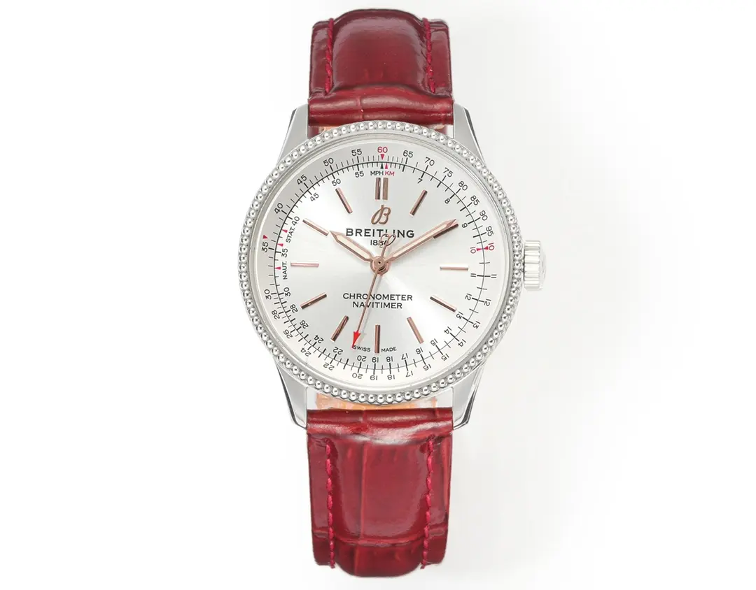 ZF Factory Breitling Navitimer Automatic Silver Red Leather - Super Clone Watch