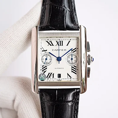 3K Factory Cartier Tank W5330007 Silver Black Leather Top Fake Watch