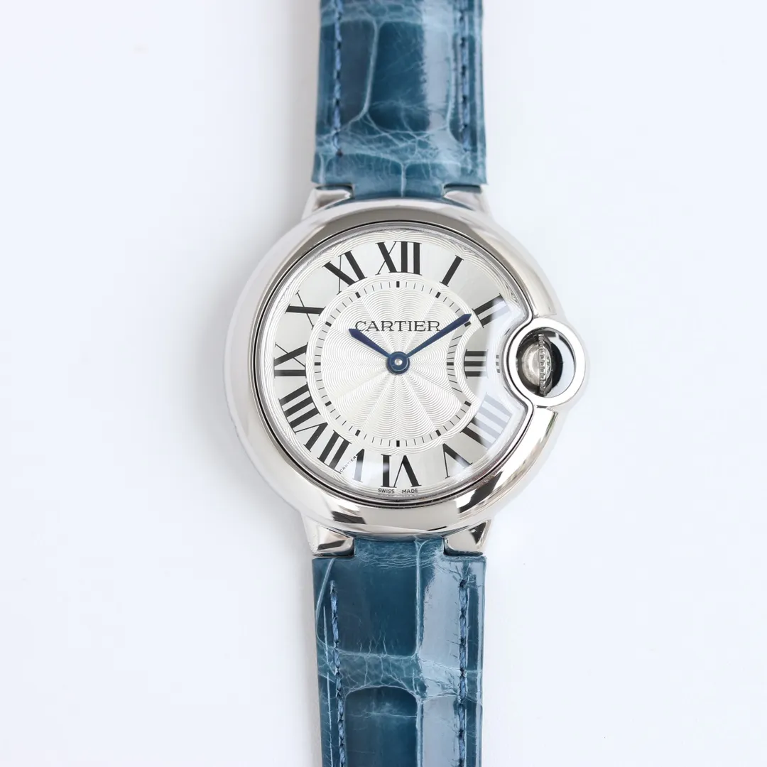 Cartier Ballon Bleu 33mm Blue Leather Replica Watch - High-Quality Fake Cartier Timepiece