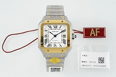 AF Factory Cartier Santos de Cartier Medium Automatic Watch Two-Tone Stainless Steel and Yellow Gold Roman Dial W5200028