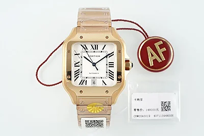AF Factory Cartier Santos de Cartier Automatic Rose Gold Watch with White Roman Dial and Metal Bracelet