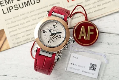 Cartier Ballon Bleu de Cartier Women's Watch - Rose Gold &amp; Steel Case, White Dial, Red Leather Strap, Luxury Automatic Timepiece