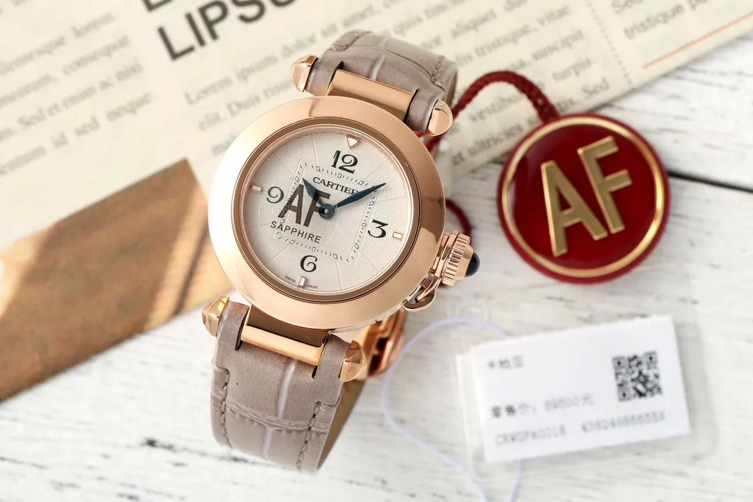 Cartier Pasha de Cartier Women's Rose Gold Automatic Watch with Gray Alligator Leather Strap and White Dial