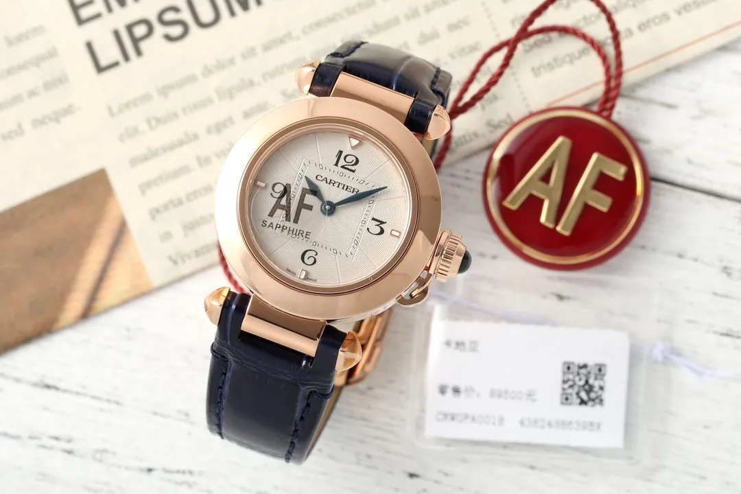 AF Sapphire Rose Gold Blue Leather Strap Roman Numeral Dial Women's Luxury Watch