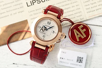 Cartier Pasha de Cartier Rose Gold Case Red Alligator Leather Strap Women's Quartz Watch with Sapphire Crystal