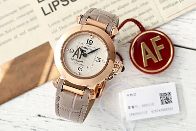 AF Factory Cartier Pasha de Cartier Women's Rose Gold Automatic Watch with Gray Alligator Leather Strap and White Dial
