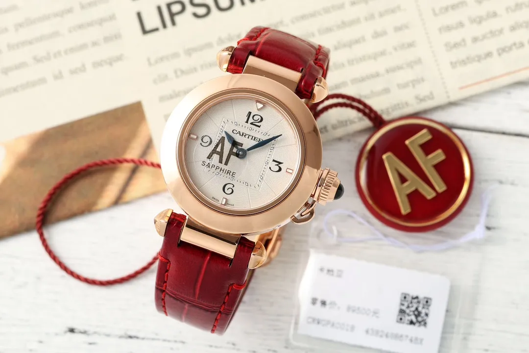 AF Factory Cartier Pasha de Cartier Rose Gold Case Red Alligator Leather Strap Women's Quartz Watch with Sapphire Crystal