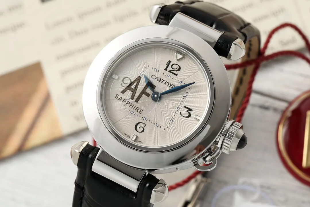 AF Factory Cartier Ballon Bleu Silver Dial Black Leather Strap Stainless Steel Women's Quartz Watch