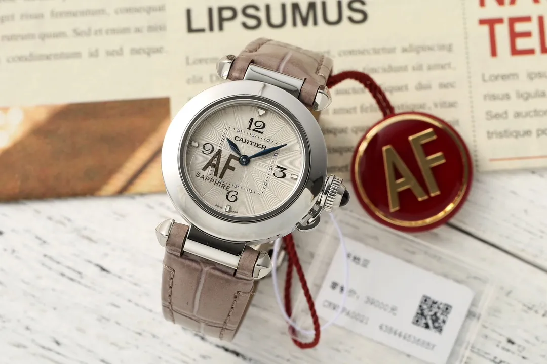 AF Factory Cartier Pasha de Cartier Silver Dial Automatic Watch with Brown Leather Strap and Blue Hands