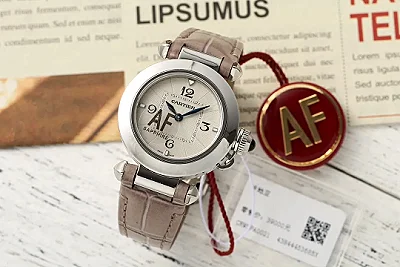 AF Factory Cartier Pasha de Cartier Silver Dial Automatic Watch with Brown Leather Strap and Blue Hands