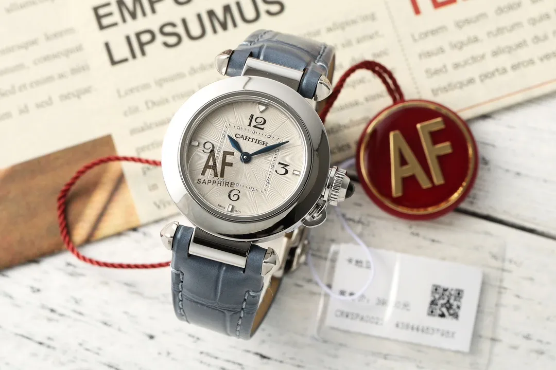 AF Factory Cartier Pasha de Cartier Women's Watch with Blue Leather Strap and Silver Case