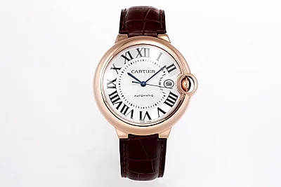 3K Factory Cartier Ballon Bleu 42mm Rose Gold Brown Leather - Top Quality Replica Watch