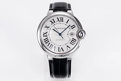 3K Factory Cartier Ballon Bleu 42mm Silver Black Leather - Best Replica Watches