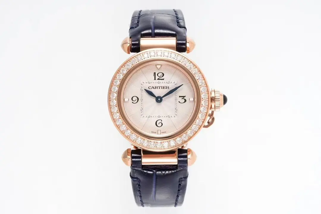 3K Factory Cartier Pasha de Cartier 30mm Rose Gold Blue Leather - Top Quality Replica Watch