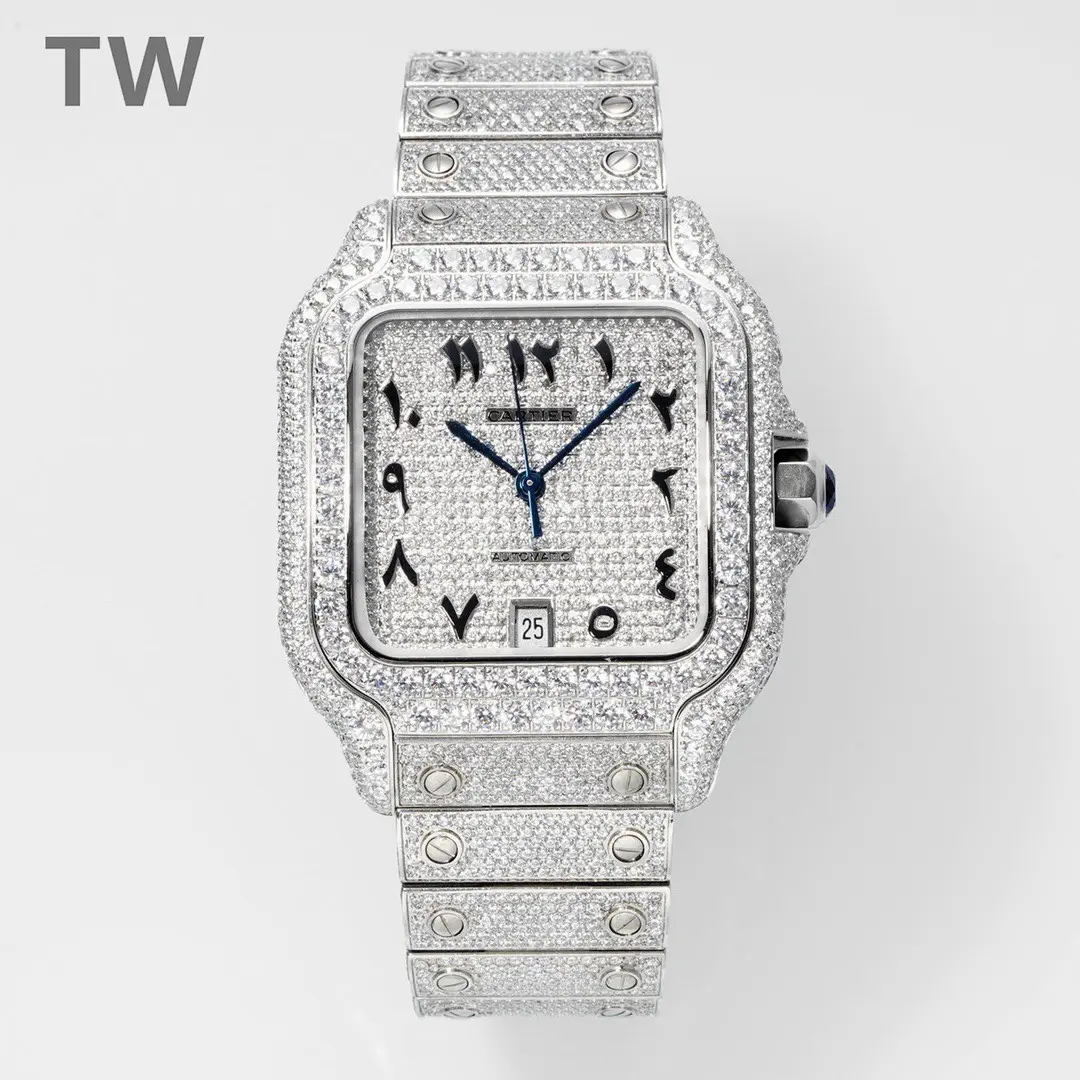3K Factory Cartier Santos Full Diamond Watch Silver - Best Replica Watches