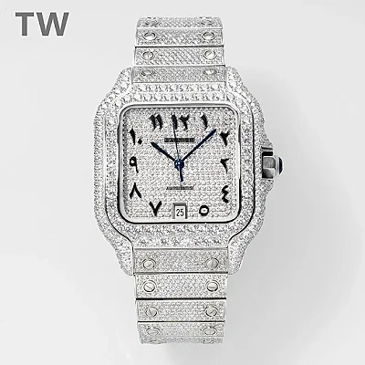3K Factory Cartier Santos Full Diamond Watch Silver - Best Replica Watches