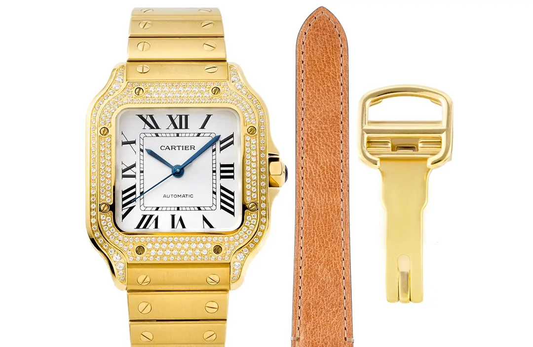 3K Factory Cartier Santos de Cartier Watch Gold White - Best Replica Watch of Top Quality