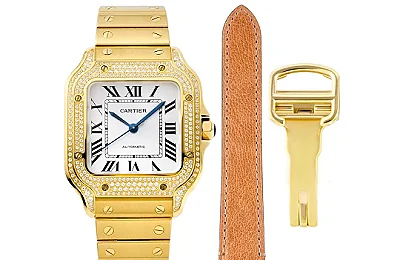 3K Factory Cartier Santos de Cartier Watch Gold White - Best Replica Watch of Top Quality
