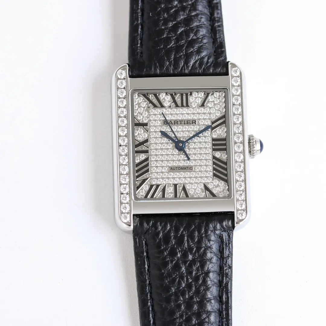 3K Factory Cartier Tank MK3 Automatic Watch Black Leather - Top Replica Watch