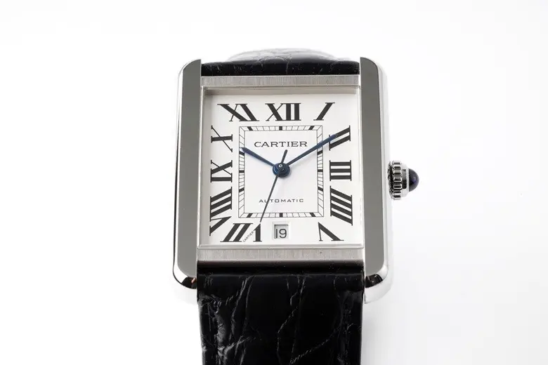 3K Factory Cartier Tank W5200028 Silver Dial Black Leather - Best Replica Watch