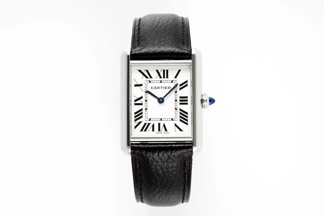 3K Factory Cartier Tank Must Watch Black Leather Strap - Best Replica Watch