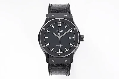 JB Factory Hublot Classic Fusion Black Ceramic Watch with Alligator Strap - 42mm, Automatic Movement, Super Clone Quality