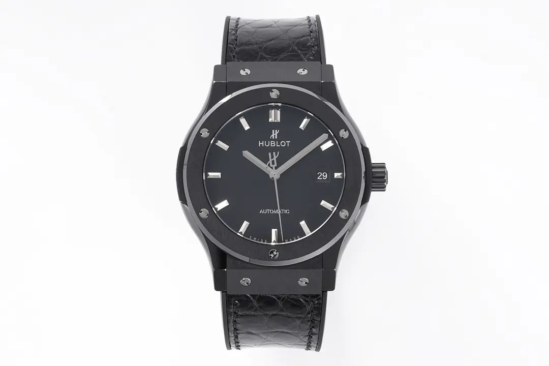 TMF Factory Hublot Classic Fusion Black Ceramic Watch with Alligator Strap - 42mm, Automatic Movement, Super Clone Quality