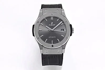 BB Factory Hublot Classic Fusion Titanium Watch - Grey Dial, 45MM, Polished Brushed Case, Black Strap, Best Replica Watch
