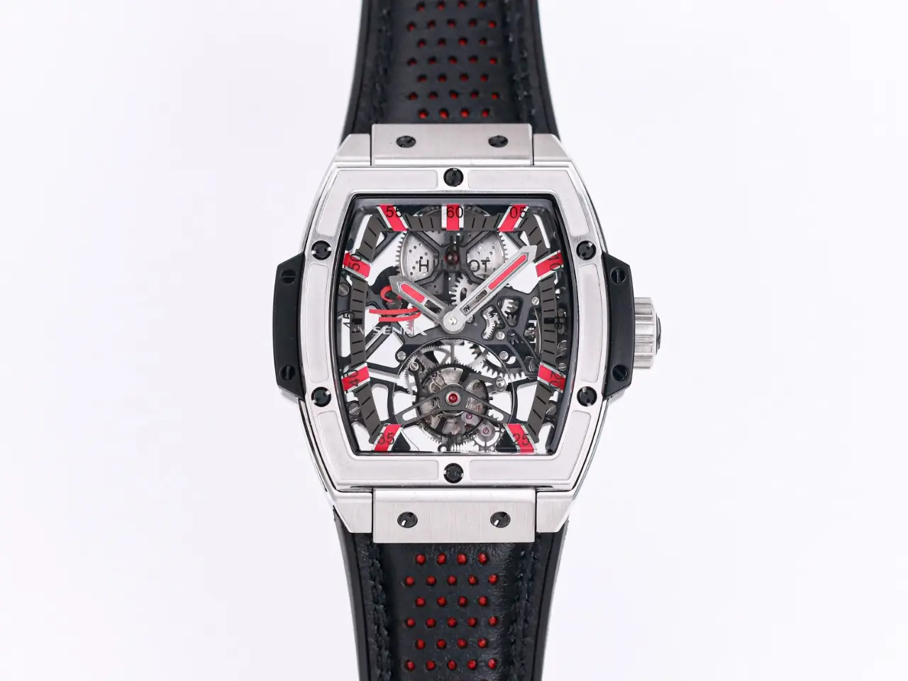 TMF Factory Hublot Masterpiece 906 Tourbillon Watch - Rose Gold/Platinum, Black and Red Leather Strap, Manual Wind Movement, Super Clone Edition