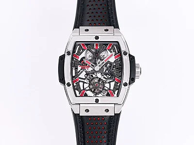 TW Factory Hublot Masterpiece 906 Tourbillon Watch - Rose Gold/Platinum, Black and Red Leather Strap, Manual Wind Movement, Super Clone Edition
