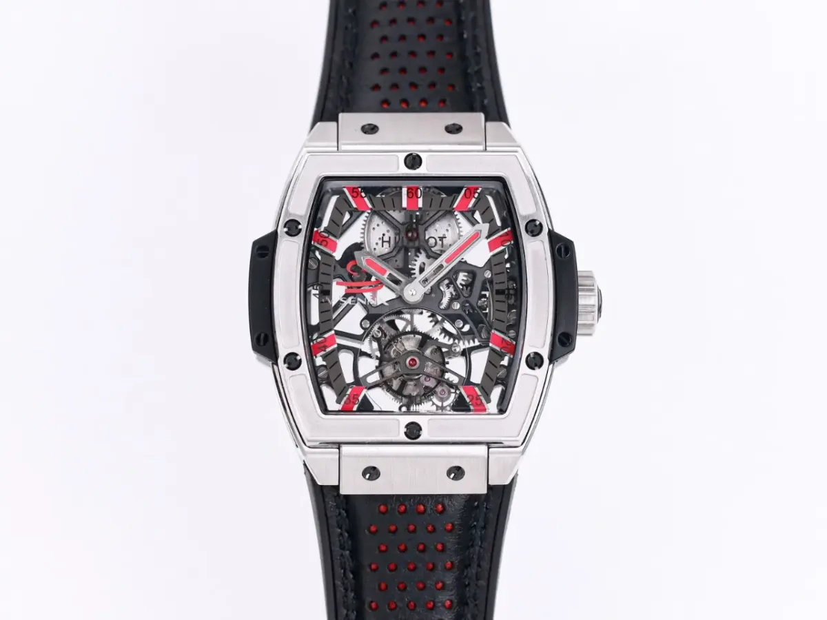 V6 Factory Hublot Masterpiece 906 Tourbillon Watch - Rose Gold/Platinum, Black and Red Leather Strap, Manual Wind Movement, Super Clone Edition