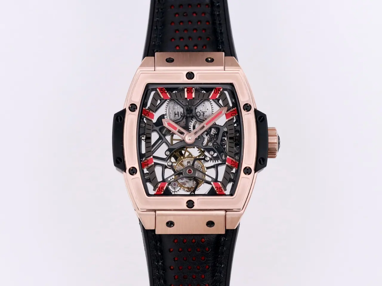 BB Factory Hublot Masterpiece 906 Rose Gold/Platinum Plated Tourbillon Watch with Black Leather Strap - Super Clone Excellence