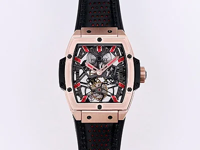 GS Factory Hublot Masterpiece 906 Rose Gold/Platinum Plated Tourbillon Watch with Black Leather Strap - Super Clone Excellence