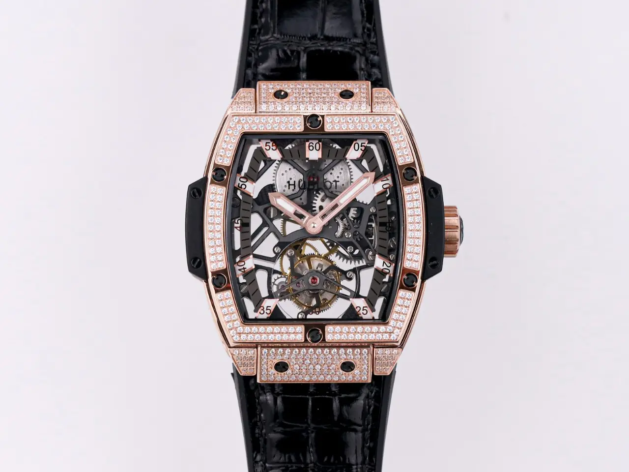 BB Factory Hublot Masterpiece 906 Tourbillon Watch - Rose Gold/Platinum, Black Leather Strap, Skeleton Dial, Super Clone Design