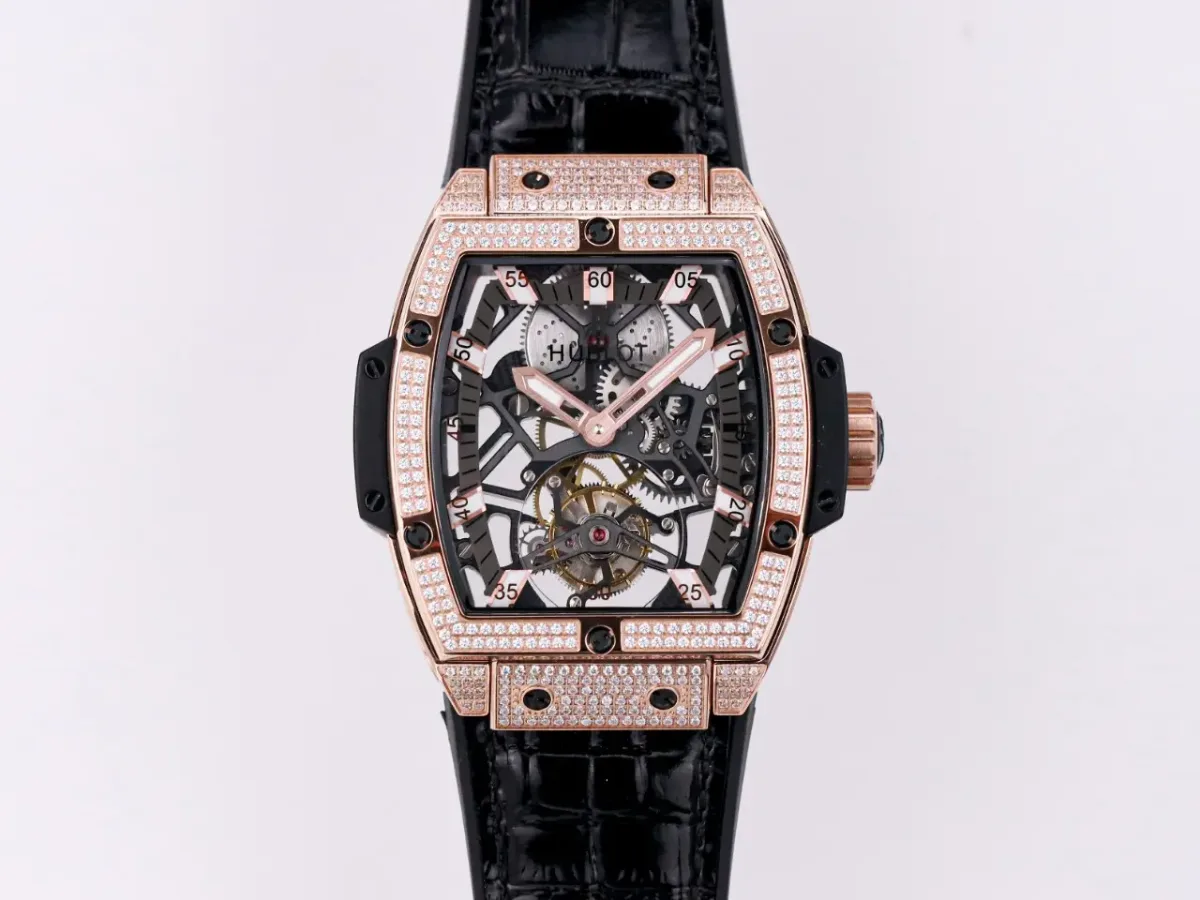 HB Factory Hublot Masterpiece 906 Tourbillon Watch - Rose Gold/Platinum, Black Leather Strap, Skeleton Dial, Super Clone Design