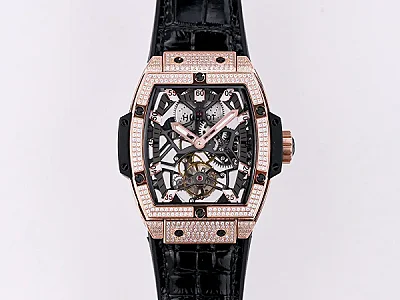 V6 Factory Hublot Masterpiece 906 Tourbillon Watch - Rose Gold/Platinum, Black Leather Strap, Skeleton Dial, Super Clone Design